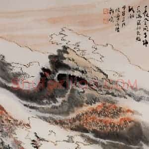1984年 陆俨少《秋山访友图》国画山水作品图片赏析