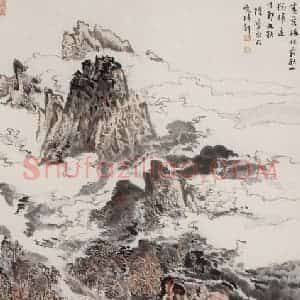 1987年 陆俨少《黄叶秋山图》国画山水作品图片赏析