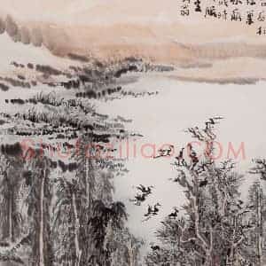 约20世纪80年代 陆俨少《古庙伏腊图》国画山水作品图片赏析