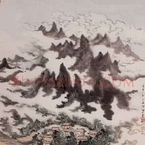 1990年 陆俨少《云山奇观》国画山水作品图片赏析