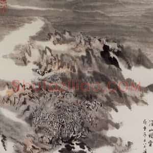 1990年 陆俨少《深山积雪》国画山水作品图片赏析