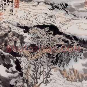 1992年 陆俨少《临流煮茗图》国画山水作品图片赏析