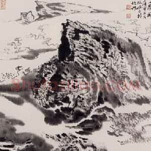 1980年 陆俨少《山居图》国画山水作品图片赏析
