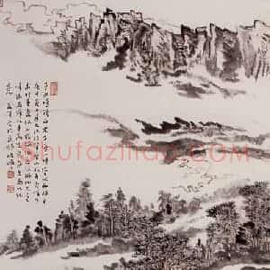 1980年 陆俨少《庐山草堂图》国画山水作品图片赏析