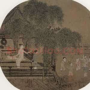 宋代《荷亭婴戏图》国画综合作品图片赏析