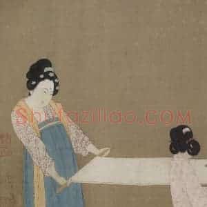 宋代 赵佶《摹张萱捣练图》国画人物作品图片赏析