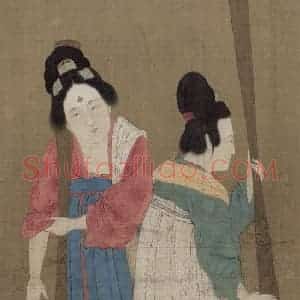 宋代 赵佶《摹张萱捣练图》国画人物作品图片赏析