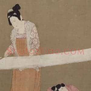 宋代 赵佶《摹张萱捣练图》国画人物作品图片赏析