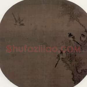 宋代《古柏归禽图》国画花鸟工笔作品图片赏析