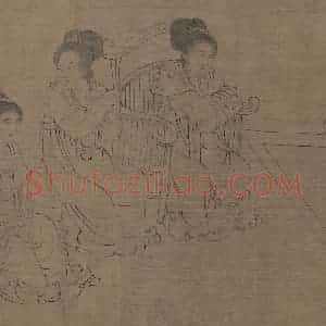 宋代《仿周文矩宫中图》国画人物工笔作品图片赏析