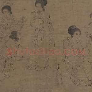 宋代《仿周文矩宫中图》国画人物工笔作品图片赏析
