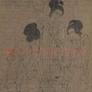宋代《仿周文矩宫中图》国画人物工笔作品图片赏析