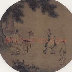 宋代 刘松年《松荫鸣琴图》国画人物工笔作品图片赏析