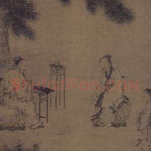 宋代 刘松年《松荫鸣琴图》国画人物工笔作品图片赏析