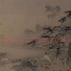 宋代 马远《松荫观鹿图》国画人物工笔作品图片赏析