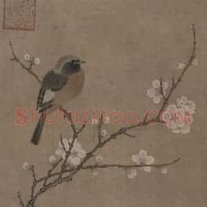 宋代《白梅翠禽图》国画花鸟工笔作品图片赏析