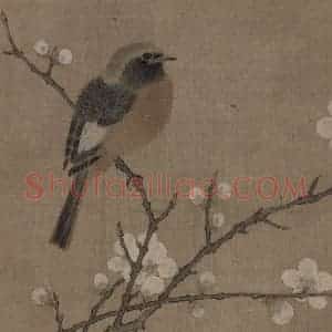 宋代《白梅翠禽图》国画花鸟工笔作品图片赏析
