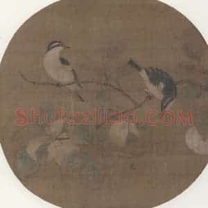 宋代《桃枝双雀图》国画花鸟工笔作品图片赏析