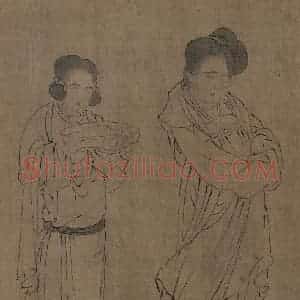 宋代《仿周文矩宫中图》国画人物工笔作品图片赏析