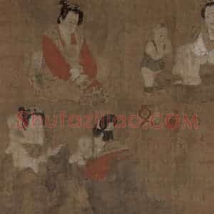 宋代《仿周昉戏婴图》国画人物工笔作品图片赏析