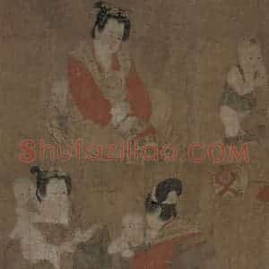 宋代《仿周昉戏婴图》国画人物工笔作品图片赏析