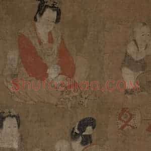 宋代《仿周昉戏婴图》国画人物工笔作品图片赏析
