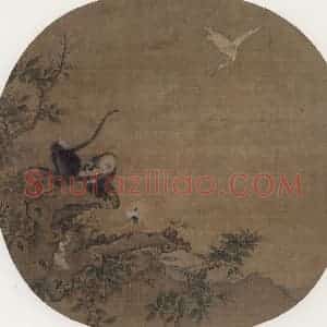 宋代《三猿得鹭图》国画综合作品图片赏析