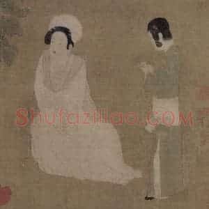 宋代《宫妓调琴图》国画人物作品图片赏析