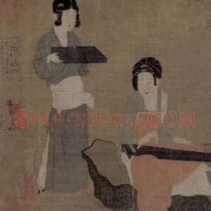宋代《宫妓调琴图》国画人物作品图片赏析