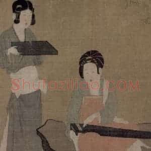 宋代《宫妓调琴图》国画人物作品图片赏析