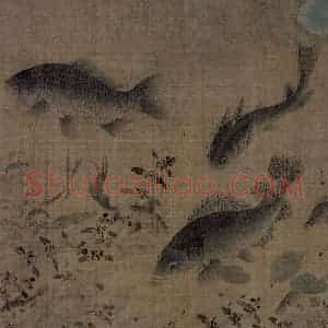 宋代 刘采《落花游鱼图》国画花鸟作品图片赏析