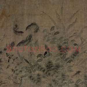 宋代 刘采《落花游鱼图》国画花鸟作品图片赏析
