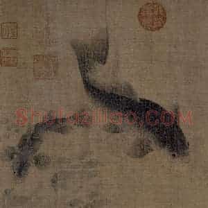 宋代 刘采《落花游鱼图》国画花鸟作品图片赏析
