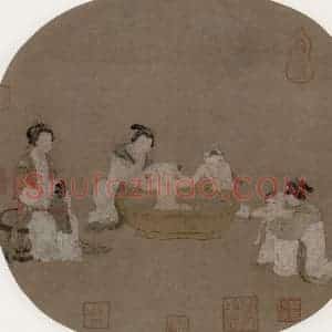 宋代《浴婴图》国画人物作品图片赏析
