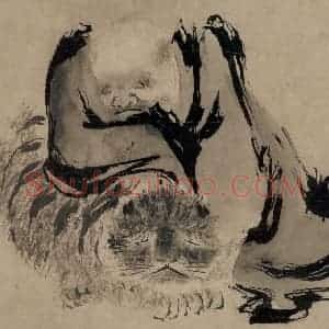 五代 石恪《二祖调心图》国画人物写意作品图片赏析