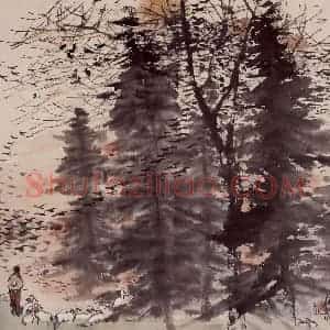 1958年 蔡鹤洲《夕阳欢歌》国画综合作品图片赏析