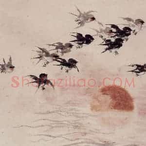 1958年 蔡鹤洲《夕阳归燕》国画花鸟作品图片赏析