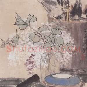 60年代 蔡鹤洲《犹记案头丁香在》国画综合作品图片赏析