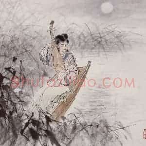 50年代 蔡鹤洲《月下抚琴》国画人物作品图片赏析