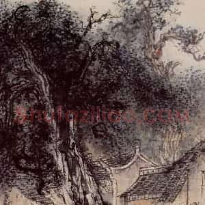 1956年 蔡鹤洲《老树人家》国画山水作品图片赏析