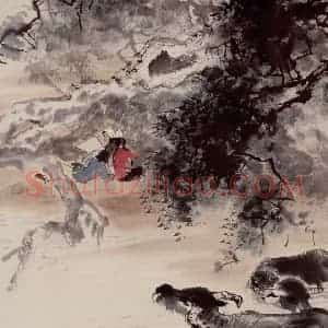 1956年 蔡鹤洲《牧牛图》国画综合作品图片赏析