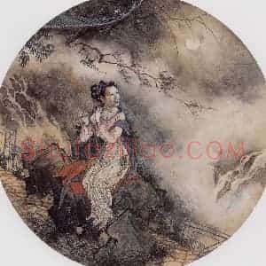 1945年 蔡鹤洲《为金秀女士造像(团扇)》国画人物作品图片赏析