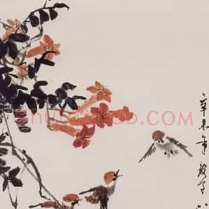 1991年 彭友善《凌霄雀》国画花鸟作品图片赏析