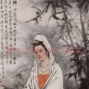 1990年 彭友善《竹林观音》国画人物作品图片赏析