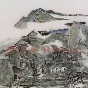2006年 童中焘《山乡图》国画山水作品图片赏析