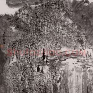 1988年 童中焘《石梁翠微》国画山水作品图片赏析