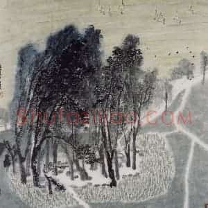 1990年 童中焘《晚晴》国画山水作品图片赏析