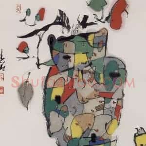 1990年 张桂铭《瓶花》国画综合作品图片赏析