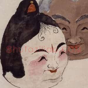 1928年 王雪涛《娃娃舞道具》国画人物作品图片赏析