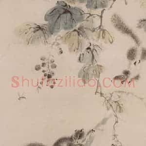 1938年 王雪涛《藤间鼠戏》国画花鸟作品图片赏析